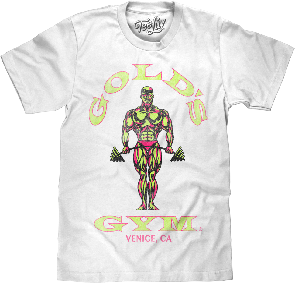 Gold's Gym Neon Strongman - Sriracha Tee Shirt White (999x1024), Png Download