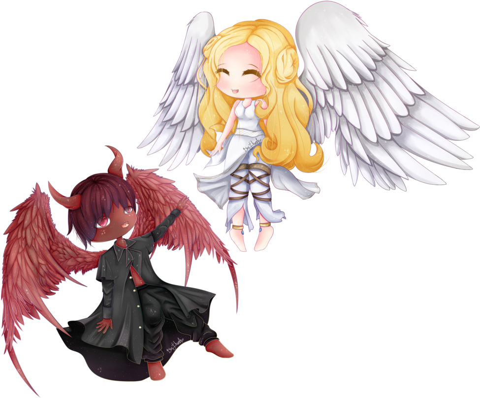 Svg Library Stock An Angel And A - Angel Devil Anime (982x814), Png Download