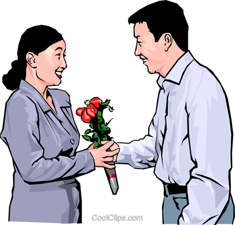 Woman Receiving Flowers From An Admirer Royalty Free - Boy Courting A Girl Clipart (480x459), Png Download