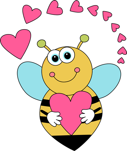 Cartoon Valentine's Day Bee And Hearts Clip Art - Cartoon Valentines Day (420x500), Png Download