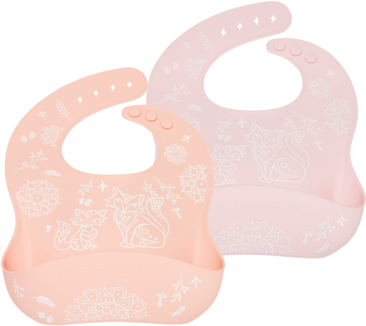 Easy Rinse Baby Bibs By Weanmeister - Wean Meister Easy Rinse Bibs Funky Fox Peach And Baby (600x529), Png Download