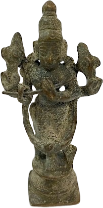 Old Lord Krishna Flute - Bronze Sculpture (360x480), Png Download