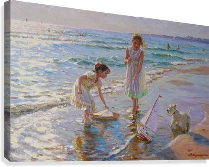 Children Playing By The Sea Canvas Print - Alexander Averin (429x344), Png Download