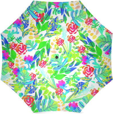 Cute Tropical Watercolor Flowers Foldable Umbrella - Cafepress Jungle Watercolor Flowers F Full/queen Duvet (500x500), Png Download