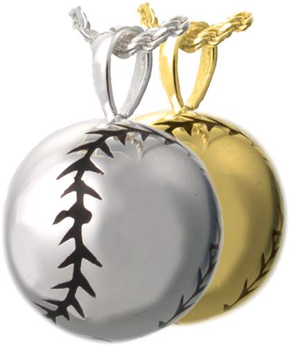 Softball Cremation Jewelry Shown In Silver And Gold - Sterling Silver Cremation Jewelry - Softball Necklace (500x500), Png Download