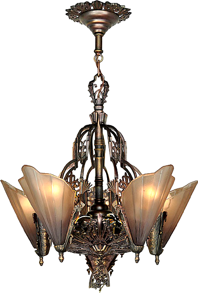 Art Deco Movie Theater Lights - Png Vintage Lit Chandelier (405x599), Png Download