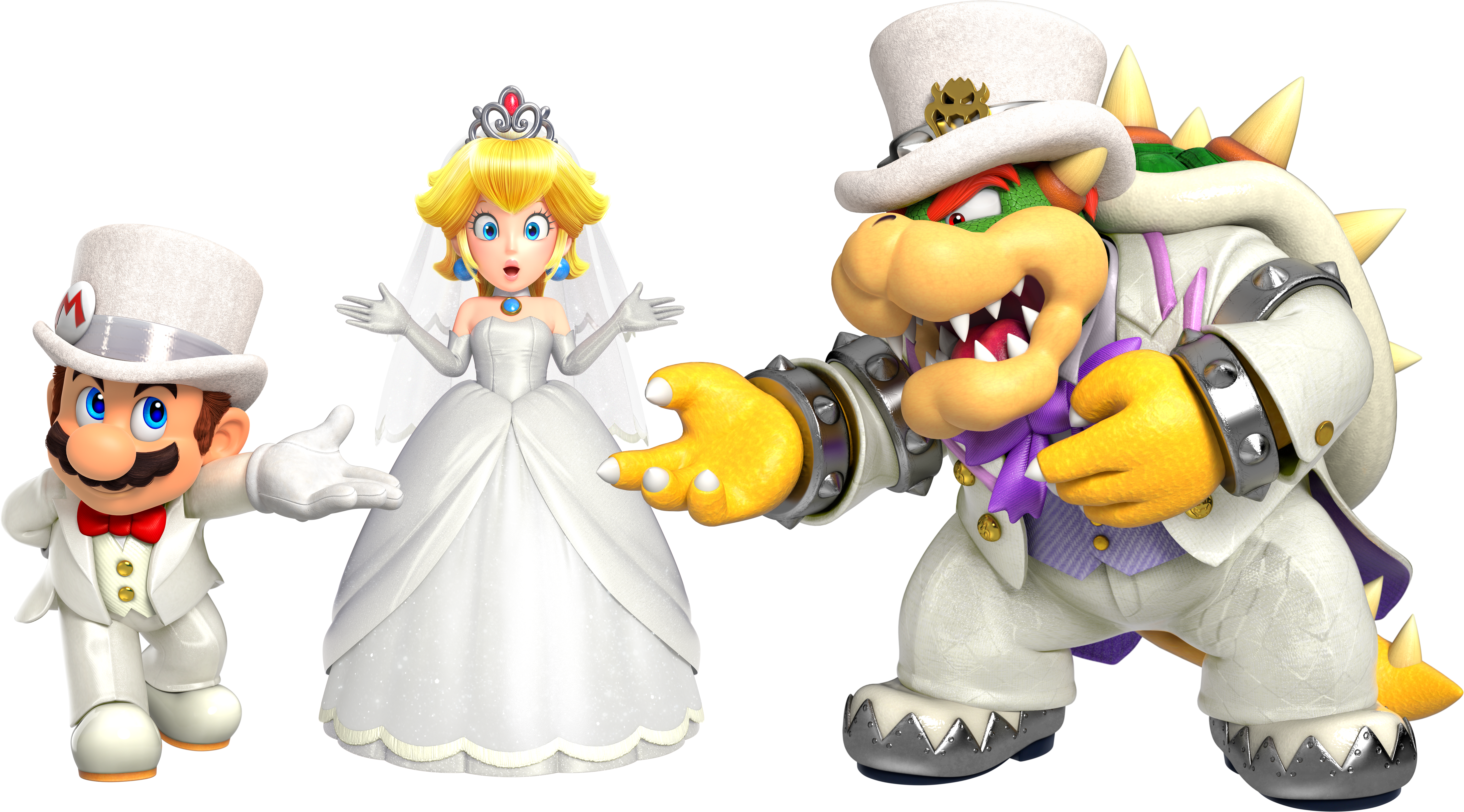Absurdres Blonde Hair Blue Eyes Bowser Brown Hair Dress - Amiibo Super Mario - Wedding Bowser (850x485), Png Download
