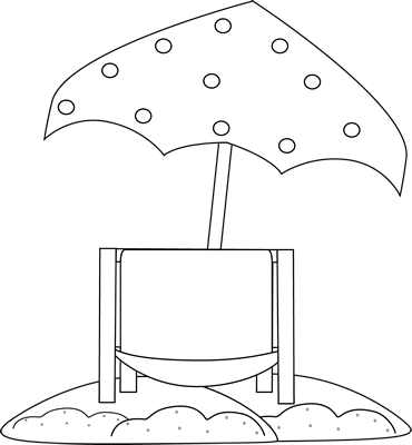 Black And White Beach Chair Under Umbrella Clip Art - Beach Chair Clipart Black And White Png (370x400), Png Download