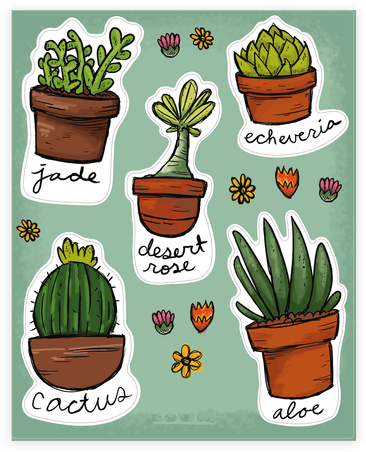 Cute Succulent Sticker/decal Sheet - Succulent Puns (484x484), Png Download