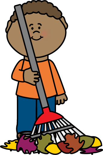 Boy Raking Autumn Leaves Clip Art - Raking Leaves Clip Art (342x516), Png Download
