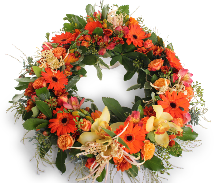 Orange Funeral Wreath - Wreath (703x600), Png Download