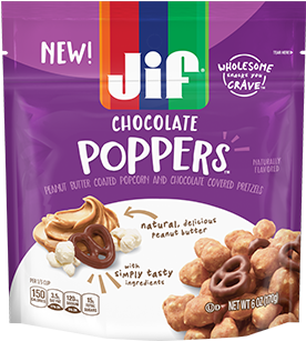 Jif Poppers™ Peanut Butter Coated Popcorn And Chocolate - Jif Power Ups Clusters (350x400), Png Download