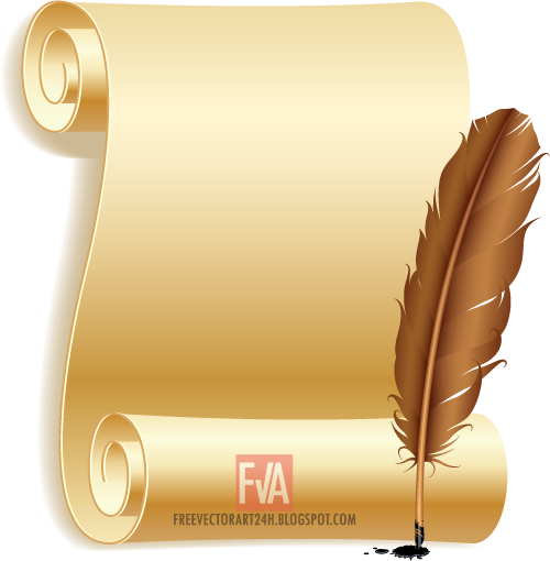 Old Paper Scroll And Feather Vector Graphics - Paper And Feather Pen (500x510), Png Download