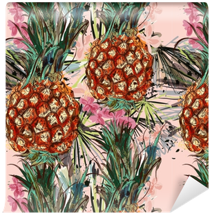 Tropical Pattern With Pineapples Palm And Spots - Macchie Colore Con Foglie Palma (400x400), Png Download