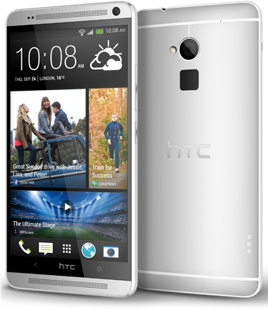 Htc Mobile Phones - Htc One Max - 16 Gb - Silver - Unlocked (378x448), Png Download