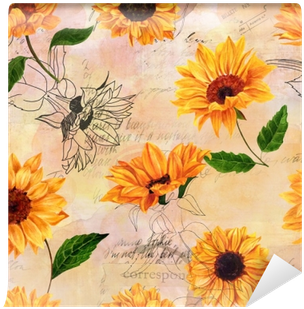 Seamless Pattern With Watercolor Sunflowers On Old - Watercolor Painting (400x400), Png Download