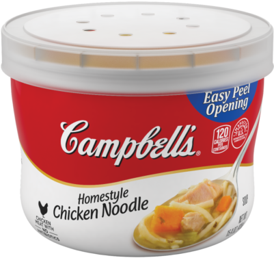 Homestyle Chicken Noodle Soup Microwavable Bowl - Campbell's Homestyle Soup Chicken Noodle (400x400), Png Download