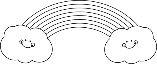 Black And White Rainbow And Smiling Clouds Clip Art - Black And White Rainbow (550x227), Png Download