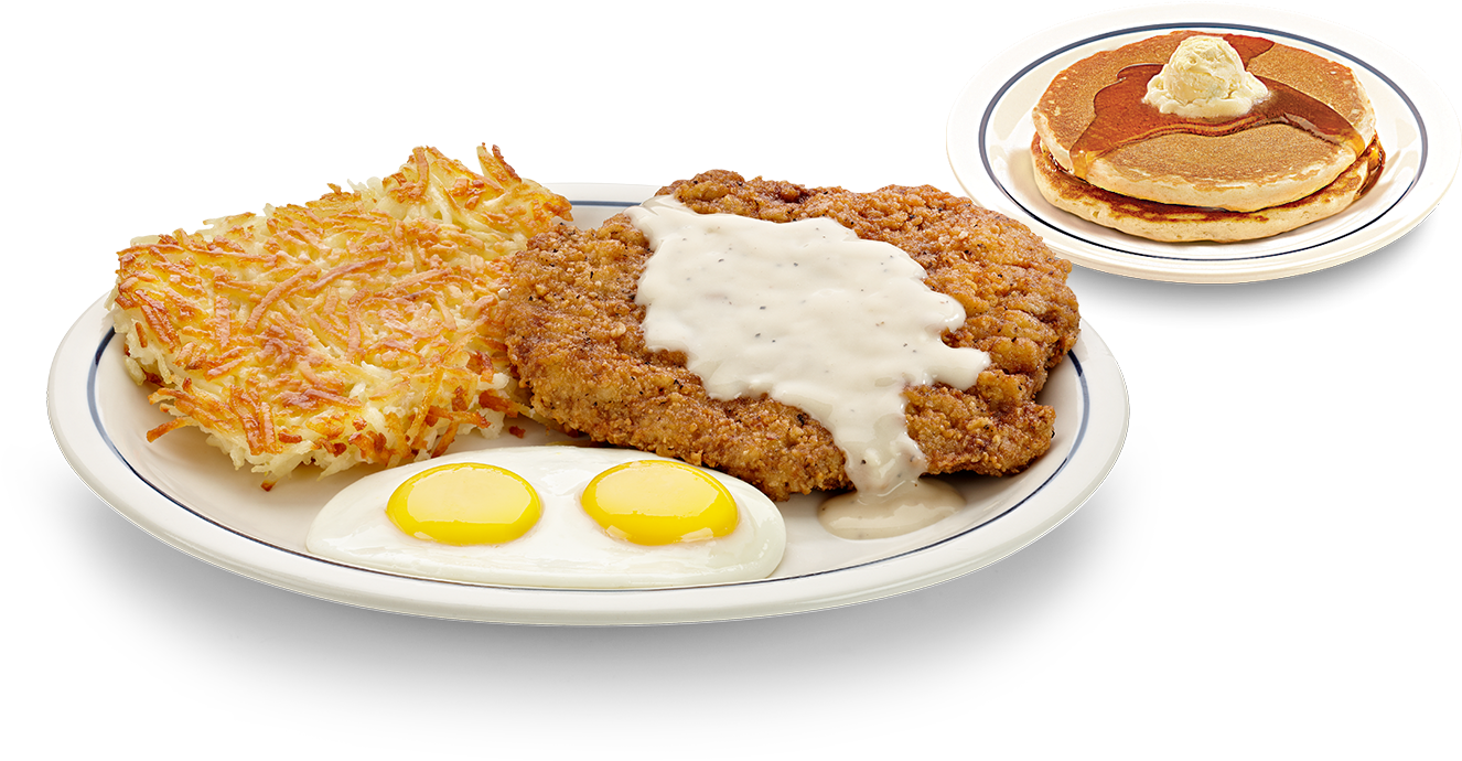 Ihop Country Fried Steak And Eggs - Ihop Buttermilk Biscuit & Gravy (1465x750), Png Download