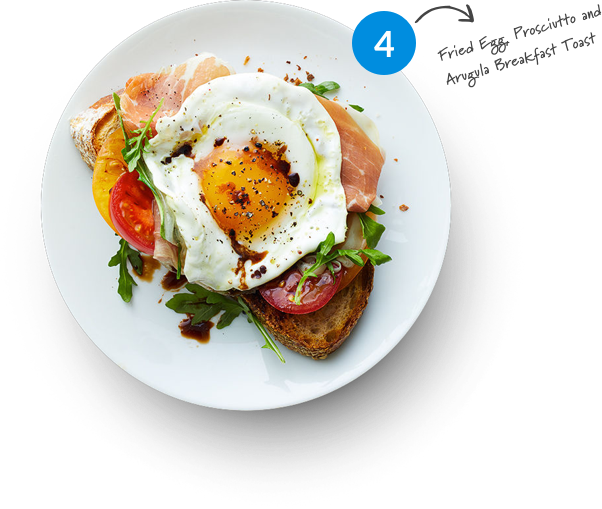 Fried Egg Prosciutto And Arugula Breakfast Toast - Fried Egg (602x509), Png Download