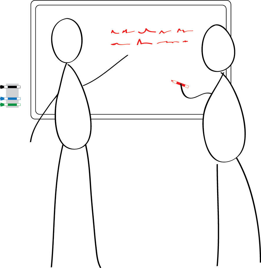 A Sketch Shows Two People Working At A Whiteboard - Illustration (886x911), Png Download