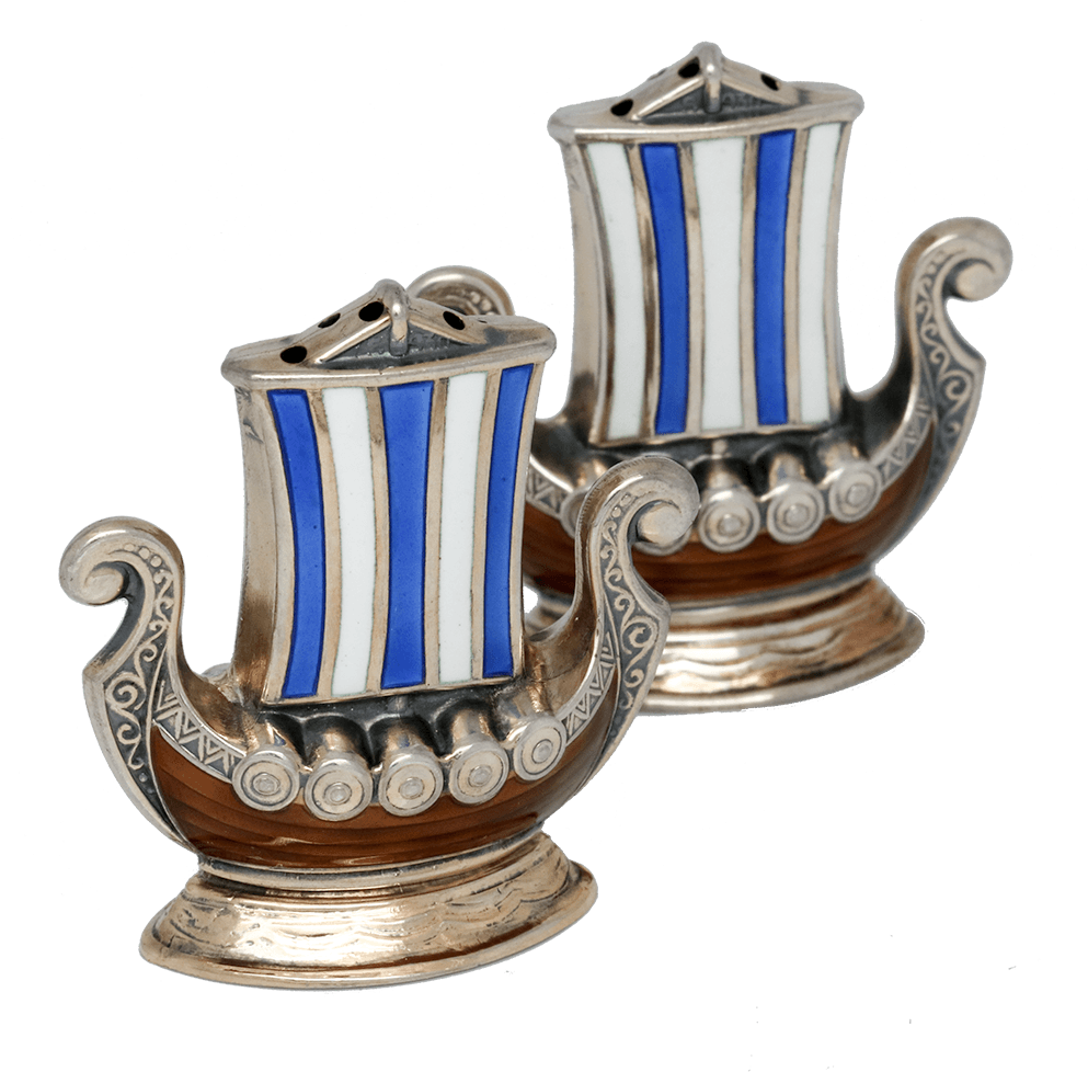 Sterling Viking Ship Salt Cellars With Mini Salt & - Salt And Pepper Shakers (1000x1000), Png Download