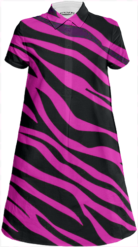 Hot Pink And Black Zebra Striped Shirt Dress $98 - Orchideerosa Zebra Striped Mauspad (400x521), Png Download