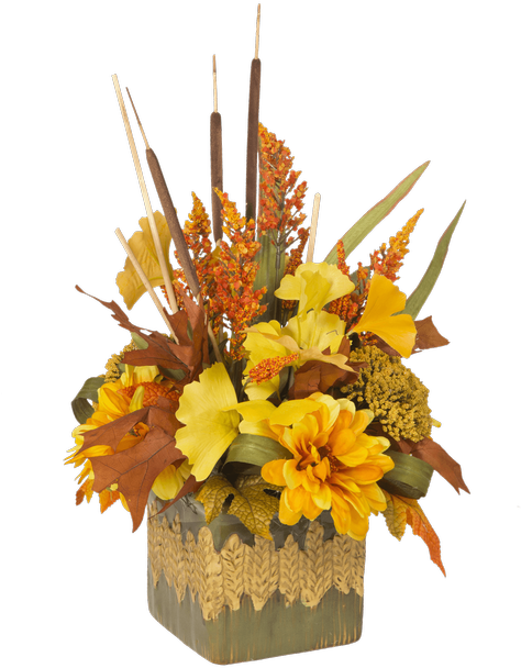 Silk Fall Harvest Square Wheat Pot • - Beneva Flowers & Plantscapes (500x611), Png Download