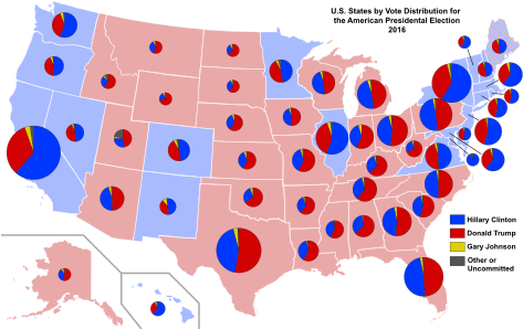 Results By Vote Distribution Among States - Voting Distribution 2016 Election (485x300), Png Download