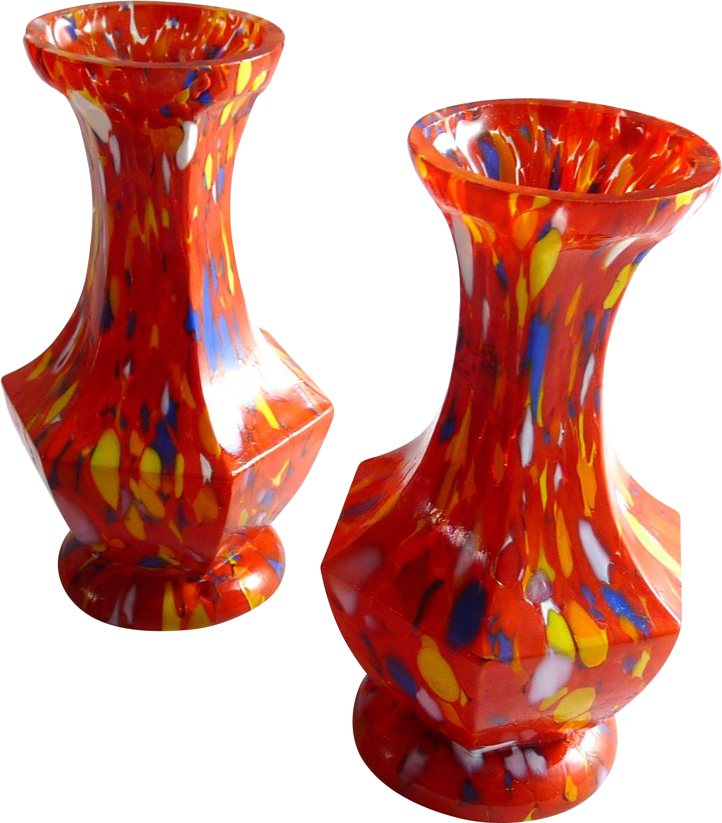 Vintage Pair Of Czech Spatter Glass Cabinet Vases Art - Art (1660x1660), Png Download