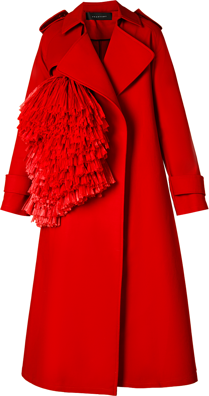 Raffia Pom Pom Trenchcoat Red - Fashion (677x1280), Png Download