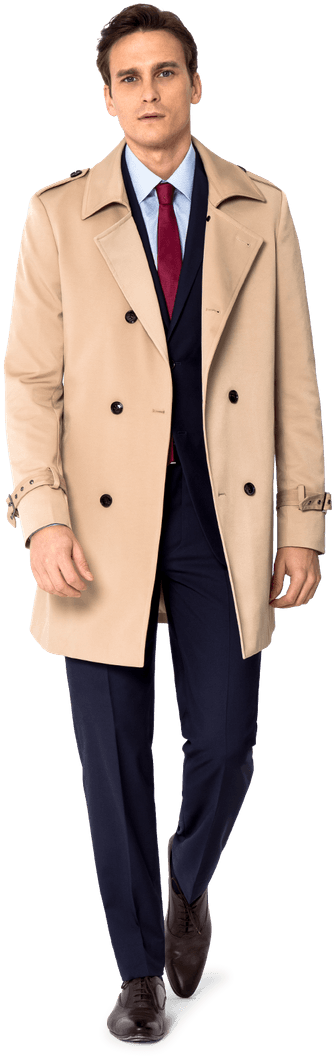 Beige Double Breasted Trench Coat - Trenchcoat Man Transparent (400x1089), Png Download
