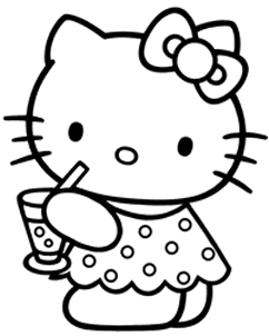 Hello Kitty Drinking Coloring Book - Black And White Clipart Hello Kitty (400x301), Png Download
