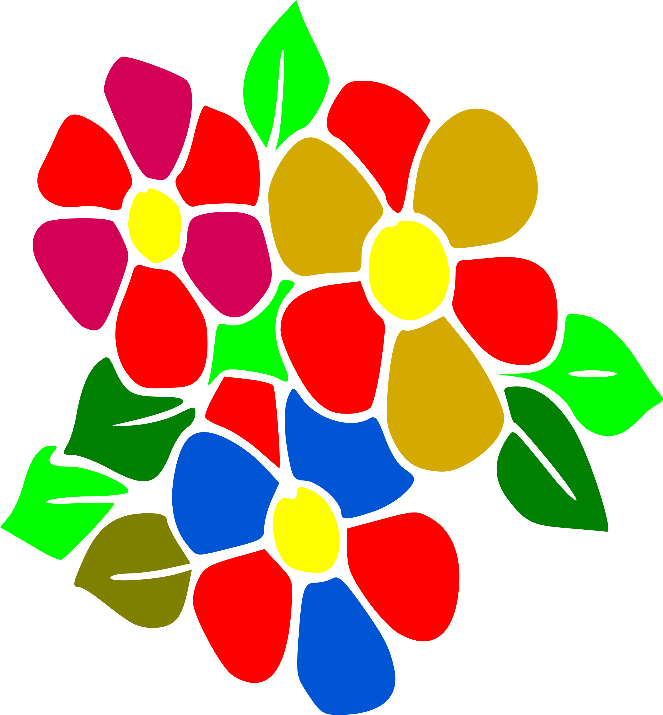 Painted Colorful Flowers On A White Background - Portable Network Graphics (2320x2500), Png Download