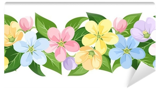 Vector Horizontal Seamless Background With Colorful - Flower (400x400), Png Download