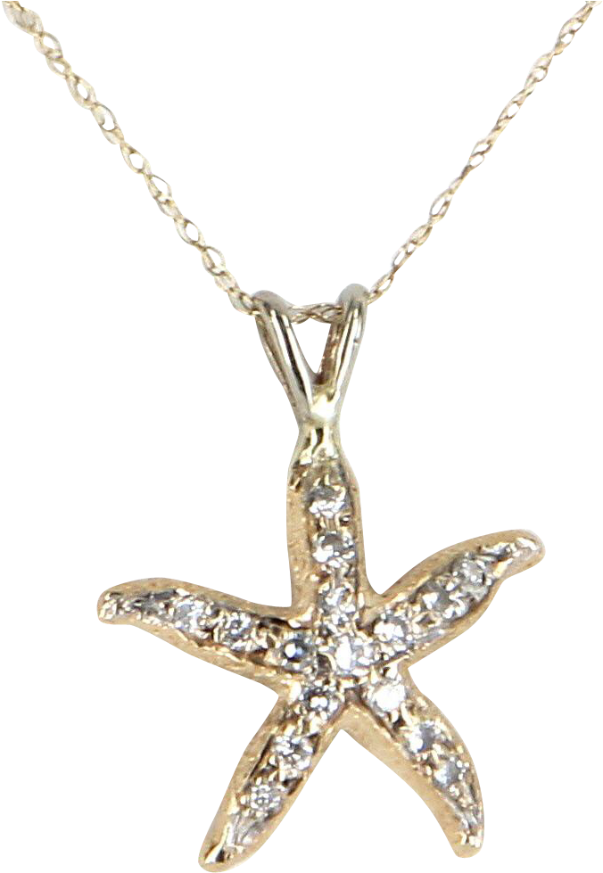 Starfish Diamond Necklace Vintage 14 Karat Yellow Gold (978x978), Png Download