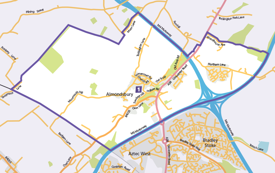Map Of Primary Schools In Almondsbury Area - Atlas (899x565), Png Download