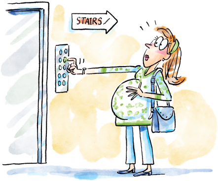 Pregnant Woman Waiting For The Elevator - Waiting For The Elevator (600x581), Png Download