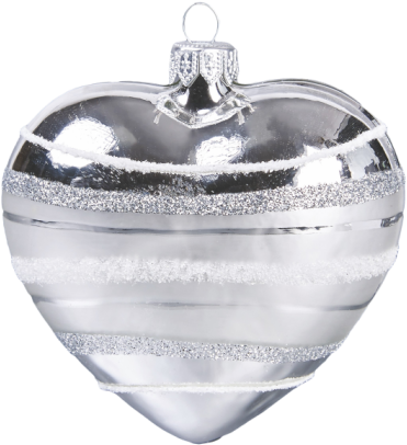 Hand-made Glass Silver Heart With White Glitter Bands - Heart (435x424), Png Download