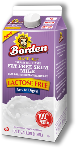 Lactose Free Fat Free Milk - Borden Half Gallon Fat Free (380x500), Png Download