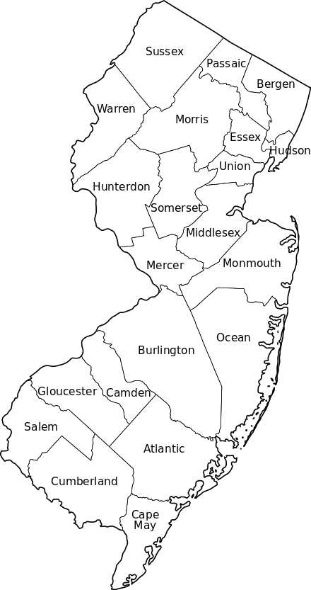 An Enlargeable Map Of The 21 Counties Of The State - New Jersey With Counties (440x833), Png Download