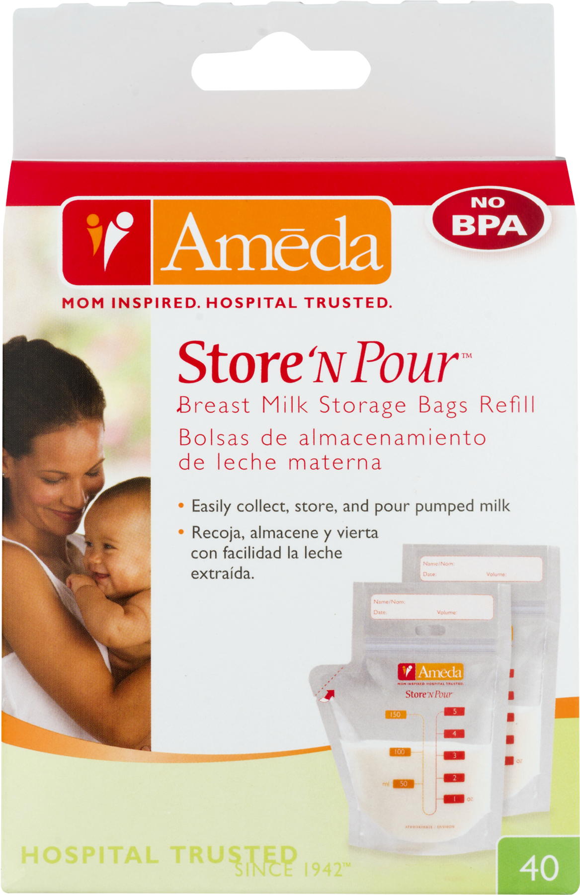 Ameda Store 'n Pour Breast Milk Storage Bags Refill - Ameda Store'n Pour Milk Storage Bags + 2 Adapters - (1800x1800), Png Download