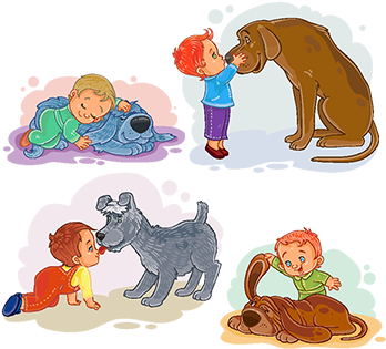 Clip Art Illustrations Of Little Boys And Their Dogs, - Illustration (360x360), Png Download