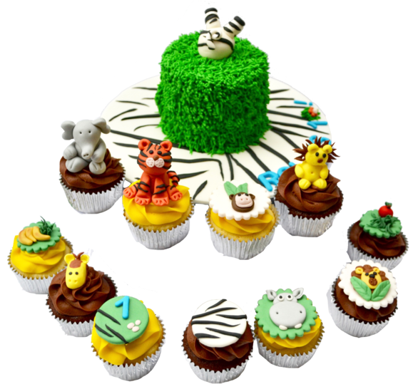 Zebra Into The Cake Cake, With Animal Cupcakes For - Sugar Street Boutique (600x577), Png Download