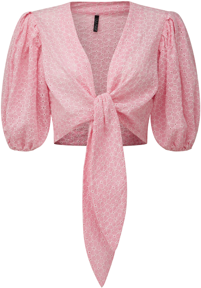 Daisy Pink And White Eyelet Pouf Blouse - Cardigan (414x600), Png Download