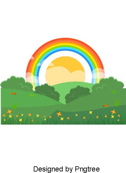 Vector Spring Landscape Plan, Rainbow, Meadow, Sun - Circle (800x800), Png Download