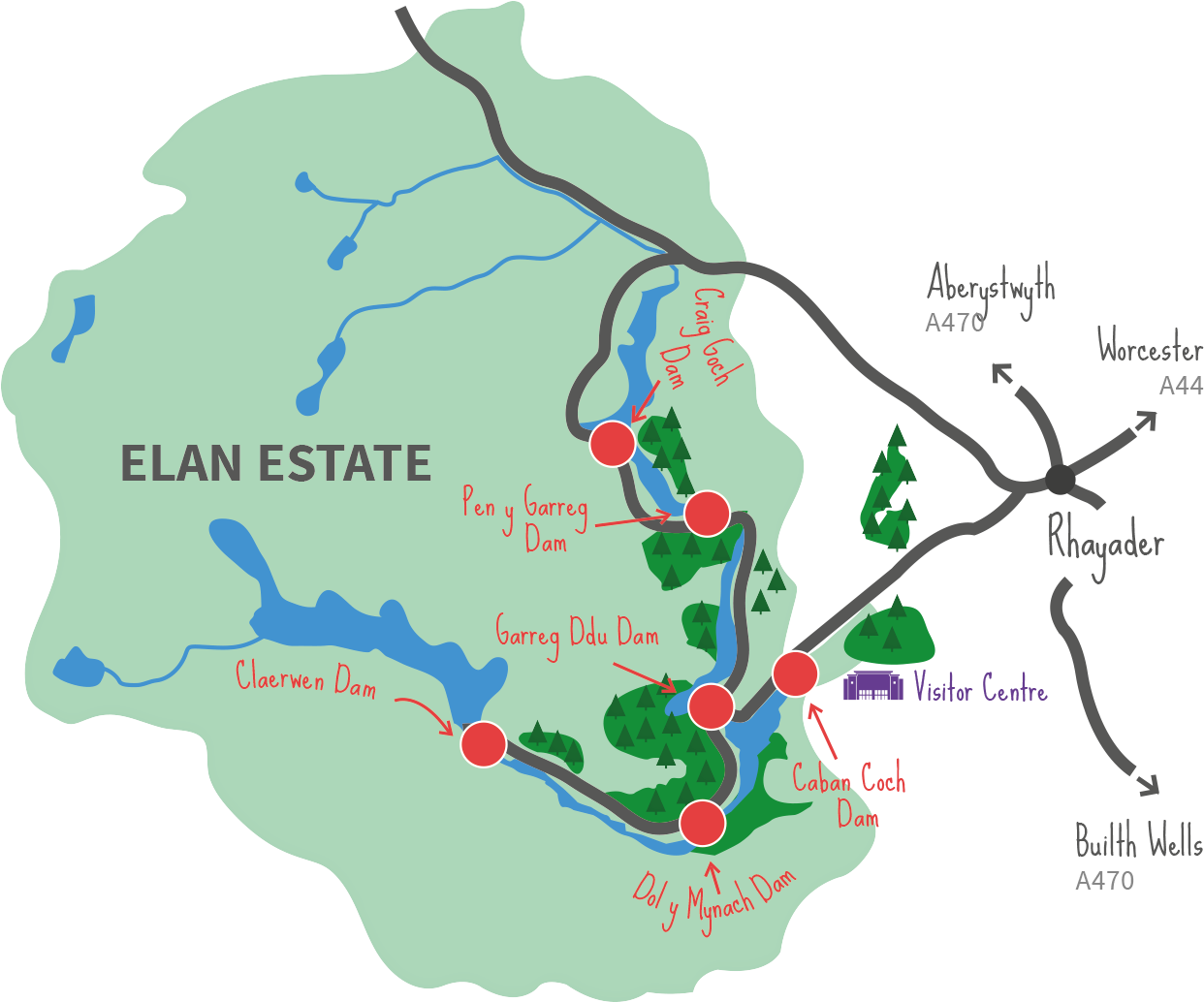 Reservoirs And Dams - 6 Dams Elan Valley (1260x1054), Png Download