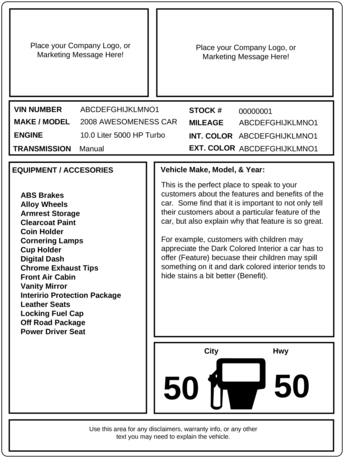 Monroney Window Sticker Template (386x500), Png Download