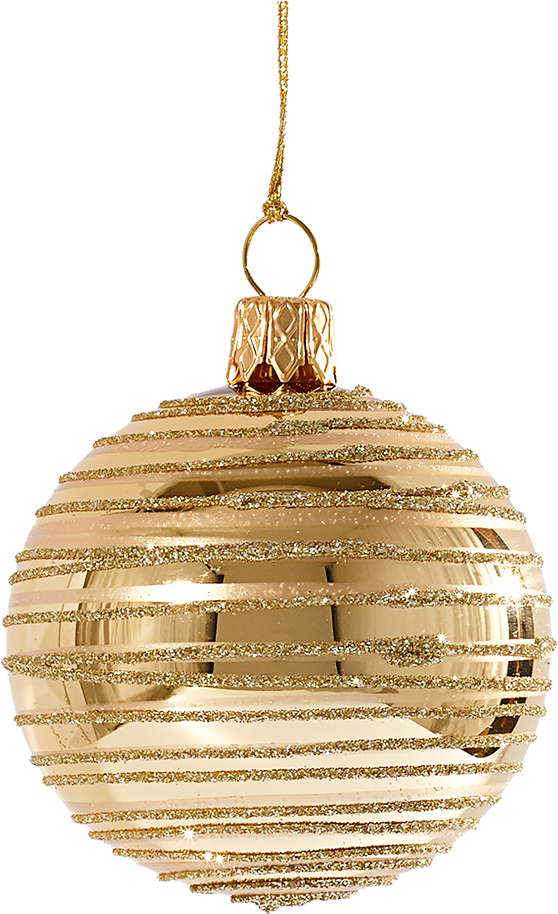 Glass Bauble Gold With Golden Stripes, 8cm - Christmas Ornament (1000x1000), Png Download
