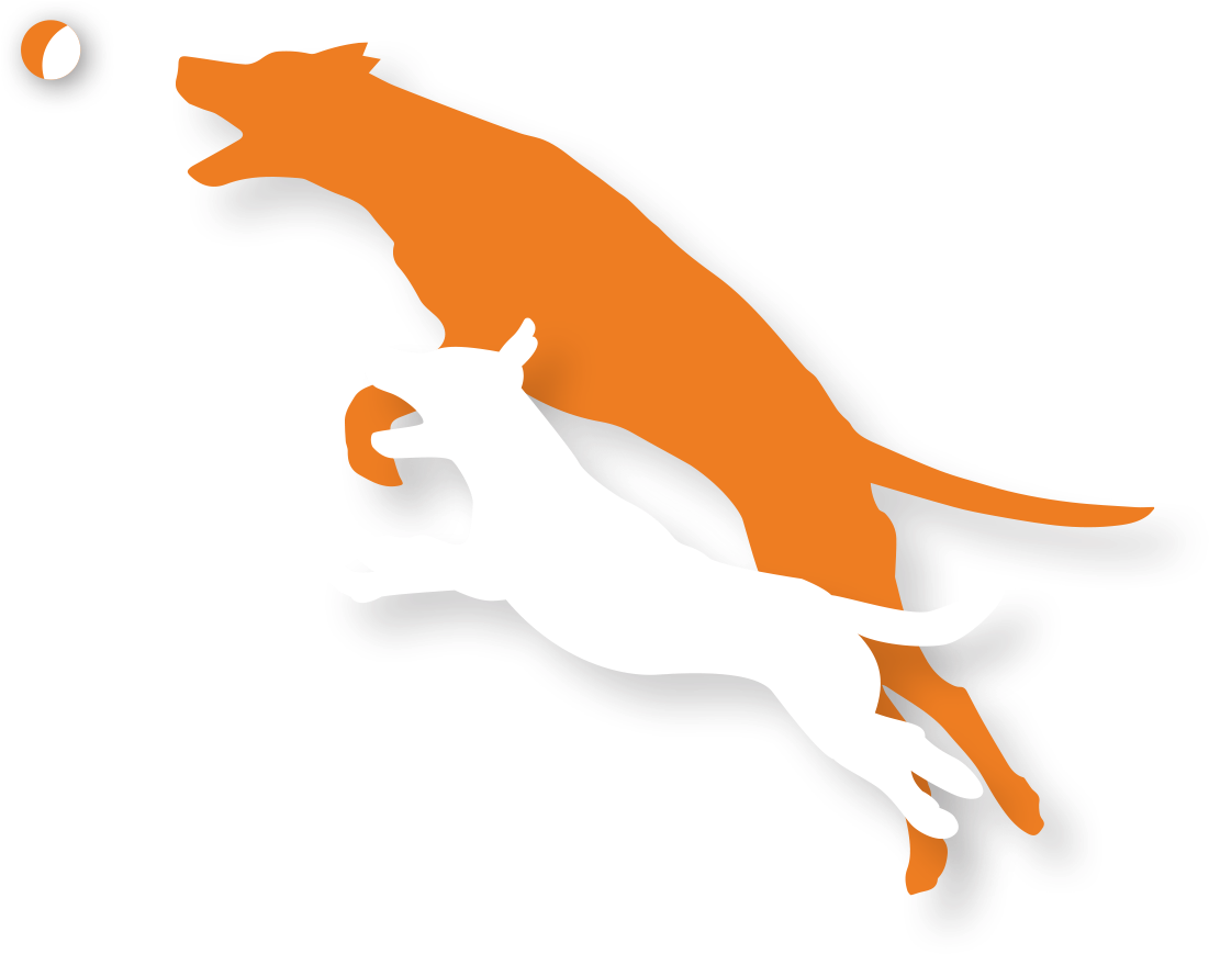 White Dog And Orange Dog Silhouettes - Dog (1147x902), Png Download